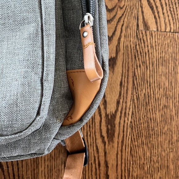 Grey and Leather diaper bag with striped lining - Picture 8 of 8